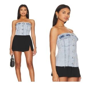 superdown | Festival Cowgirl Jozie Strapless Denim Button Down Cami Top | M
